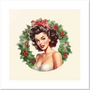 Vintage Christmas Wreath Pinup Posters and Art